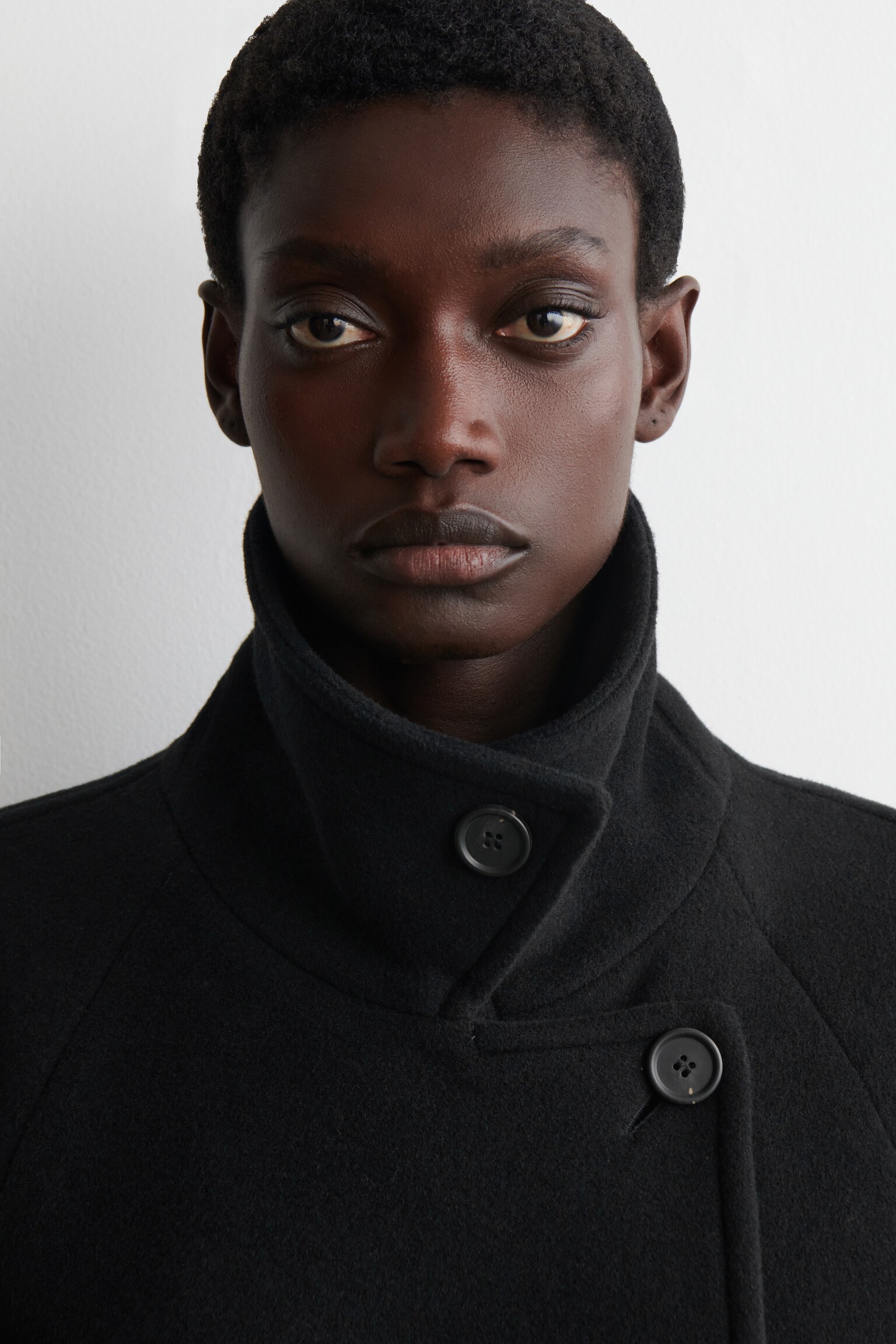 OVERSIZED DOUBLE-BREASTED WOOL LONG COAT - BLACK/DARK GREEN - 5