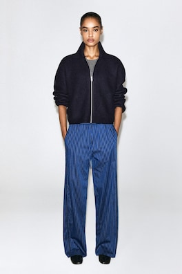 SCULPTED MERINO WOOL ZIP-UP JACKET — NAVY 1