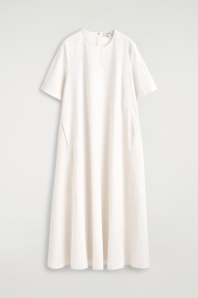 MIDIKLEID AUS BAUMWOLLE MIT UNVERSÄUBERTEN KANTEN - WEISS/BRAUN - 1