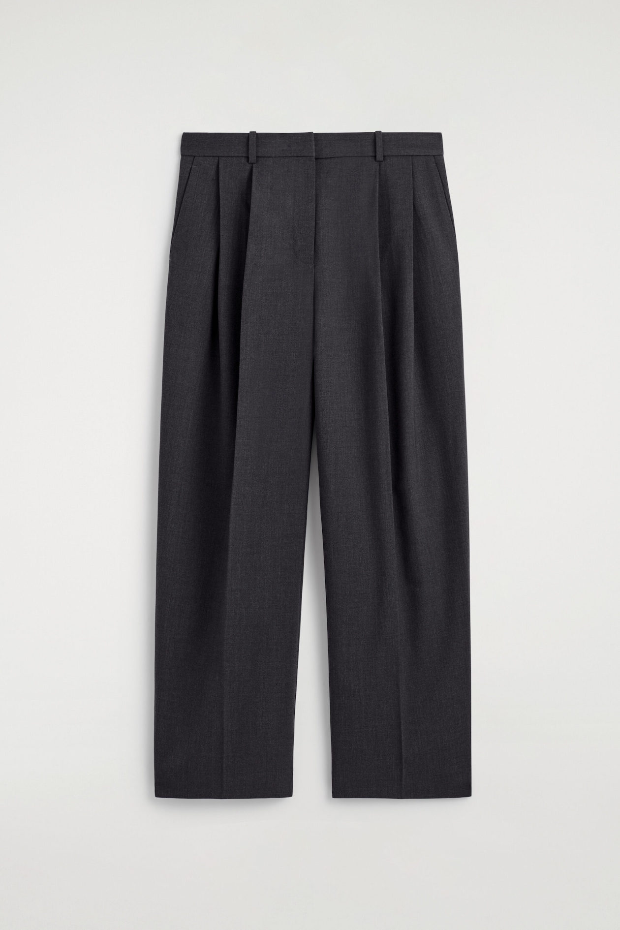 RELAXED TWILL WIDE-LEG PANTS — DARK GRAY