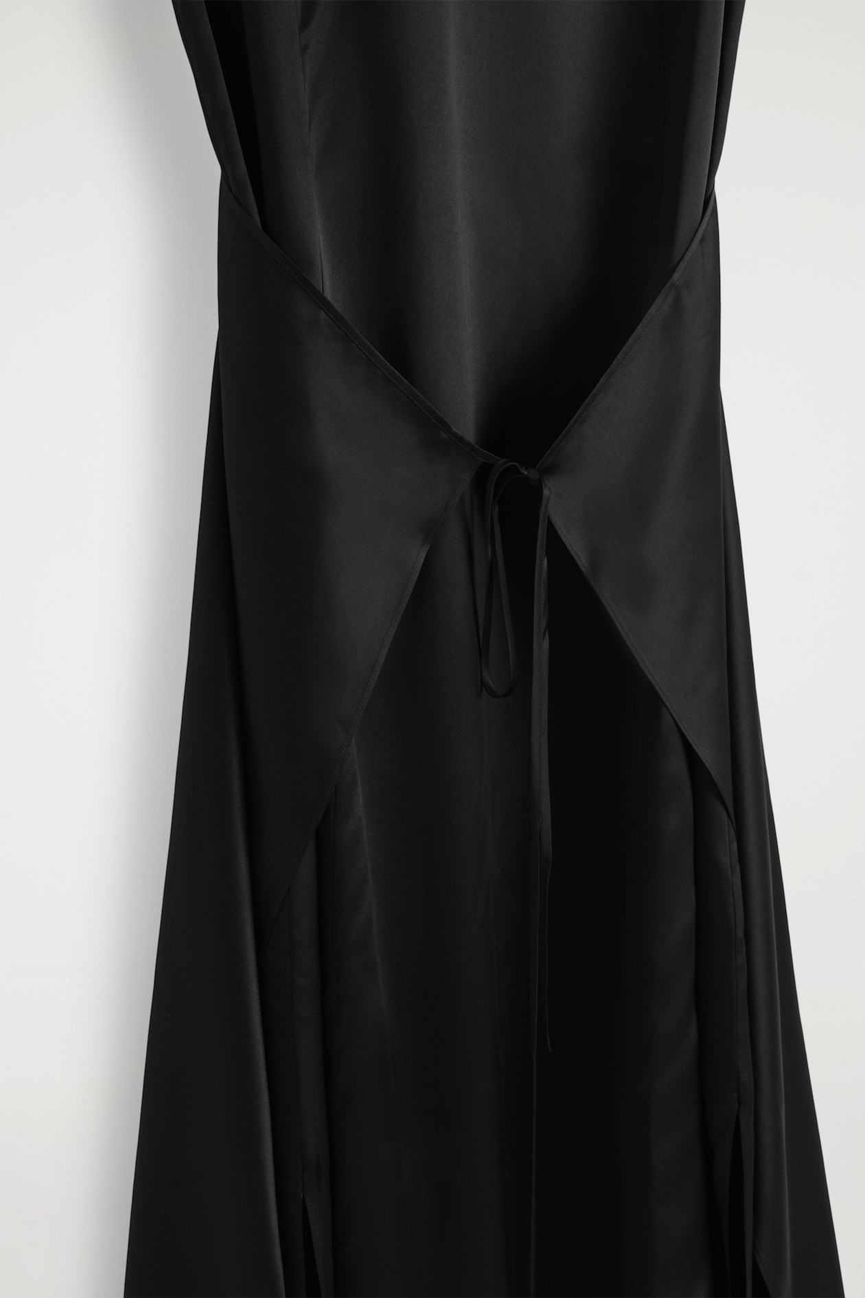 WRAP-FRONT SILK MAXI DRESS — BLACK