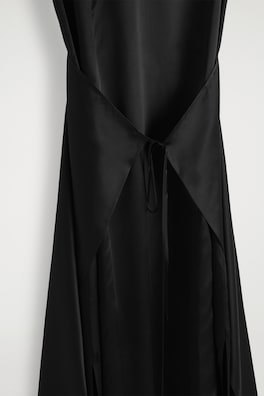 WRAP-FRONT SILK MAXI DRESS — BLACK 1