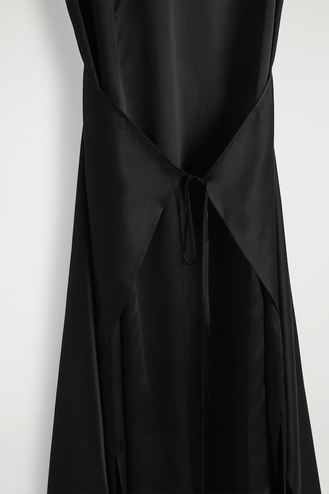 WRAP-FRONT SILK MAXI DRESS — BLACK