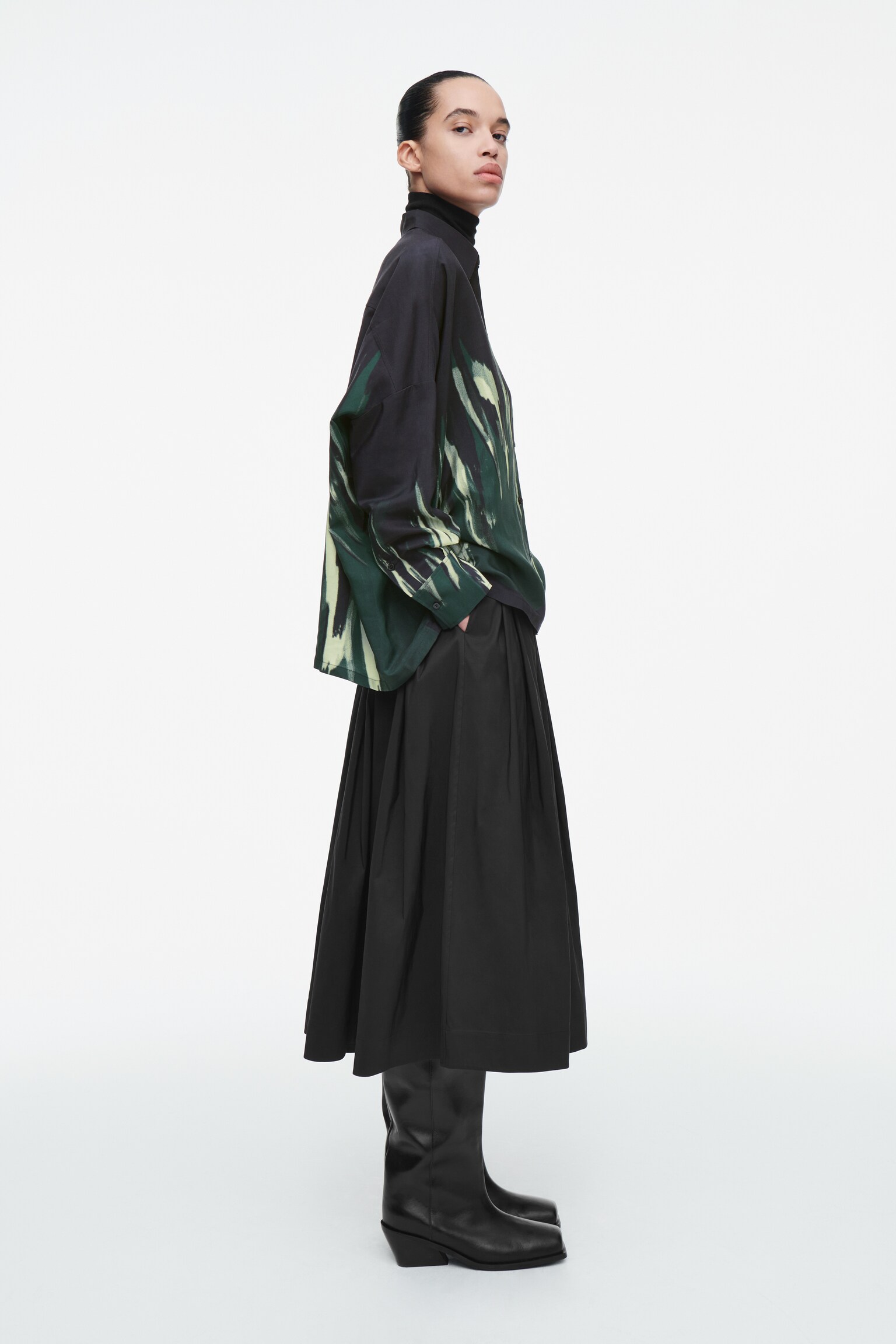 CHEMISE IMPRIMÉE EN LIN MÉLANGÉ - NOIR / IMPRIMÉ - 3