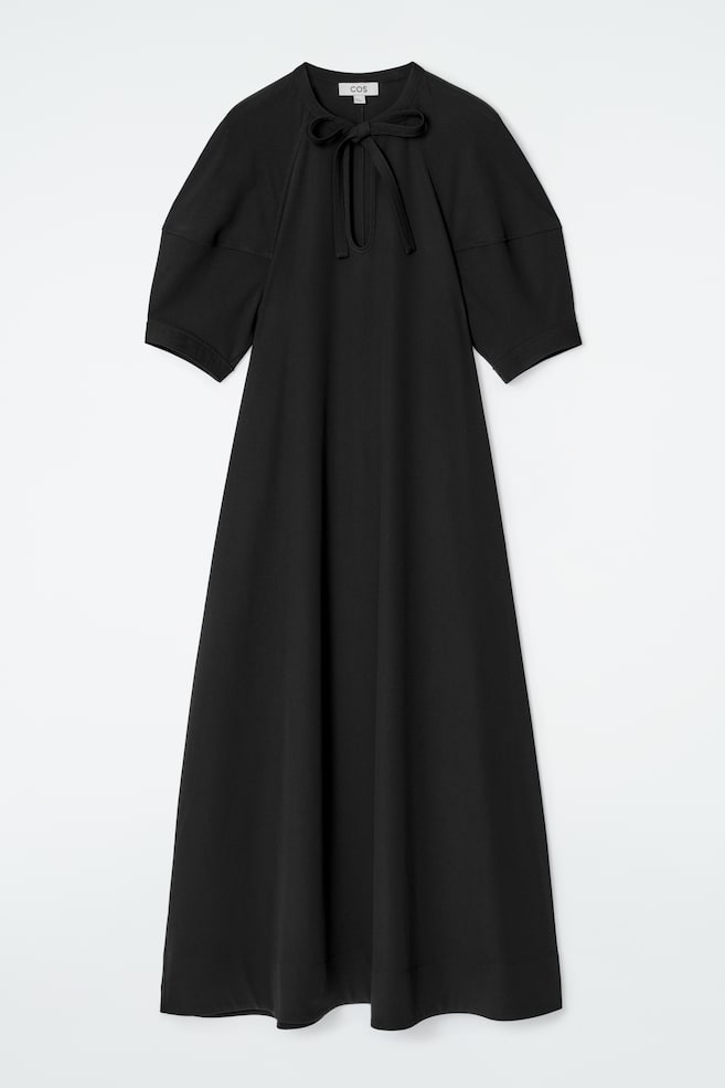 TIE-DETAIL MAXI DRESS - BLACK - 1