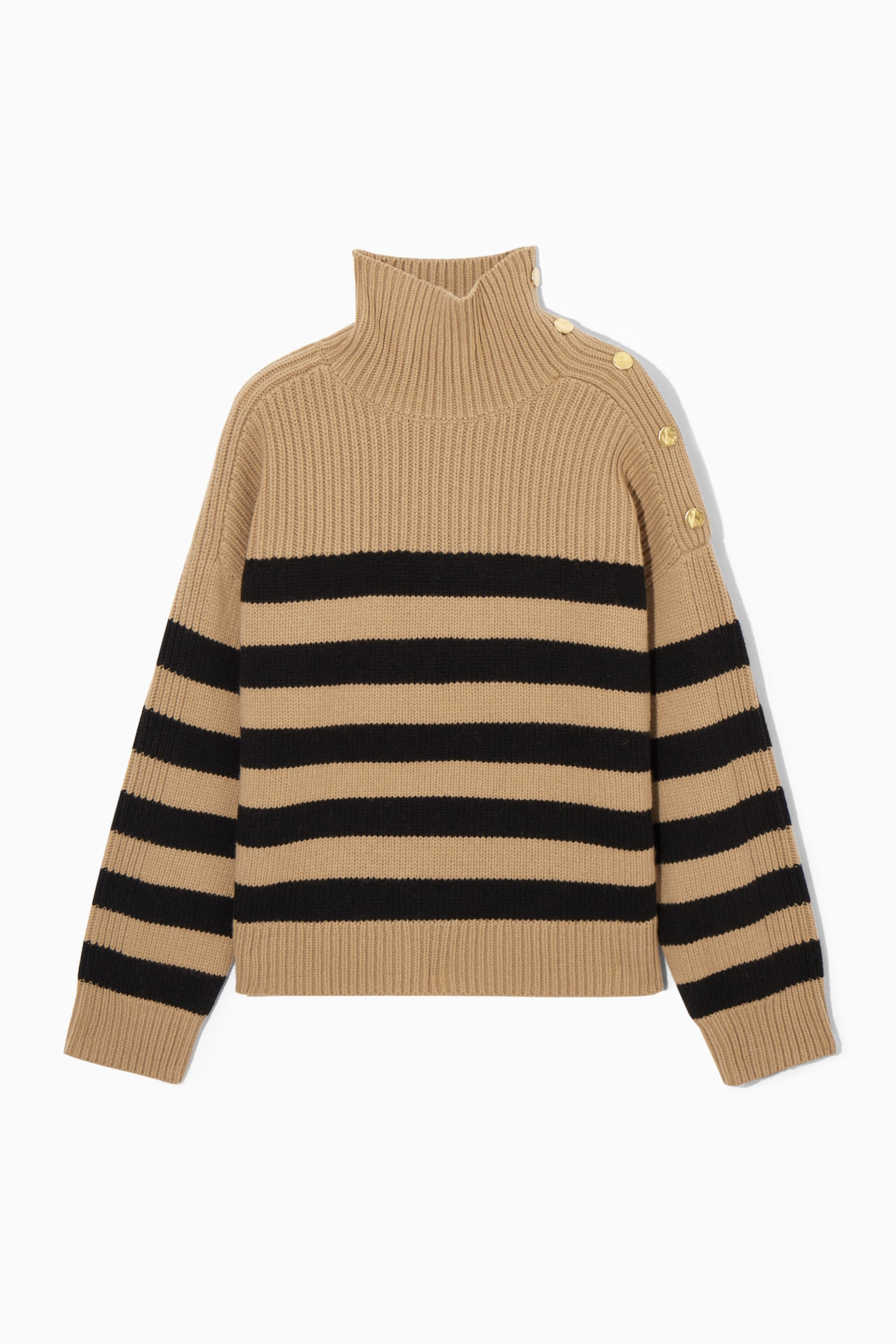BUTTON-EMBELLISHED STRIPED WOOL JUMPER - BEIGE / BLACK / STRIPED