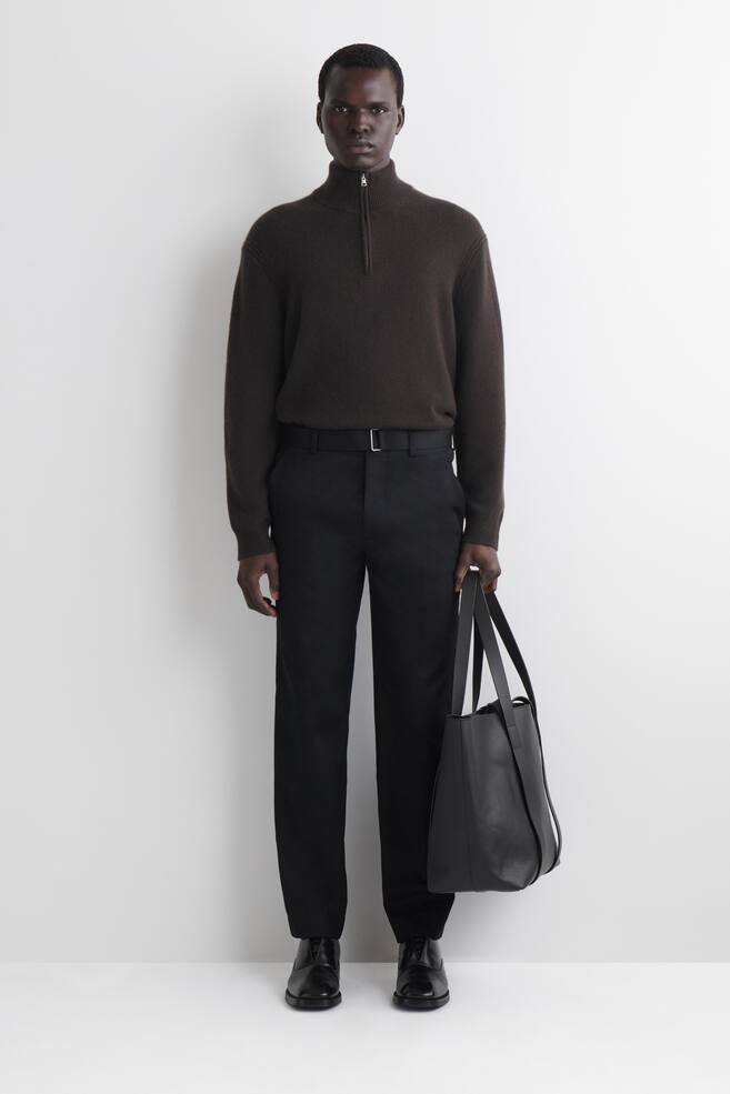 BELTED COTTON REGULAR-FIT STRAIGHT-LEG TROUSERS - BLACK - 1