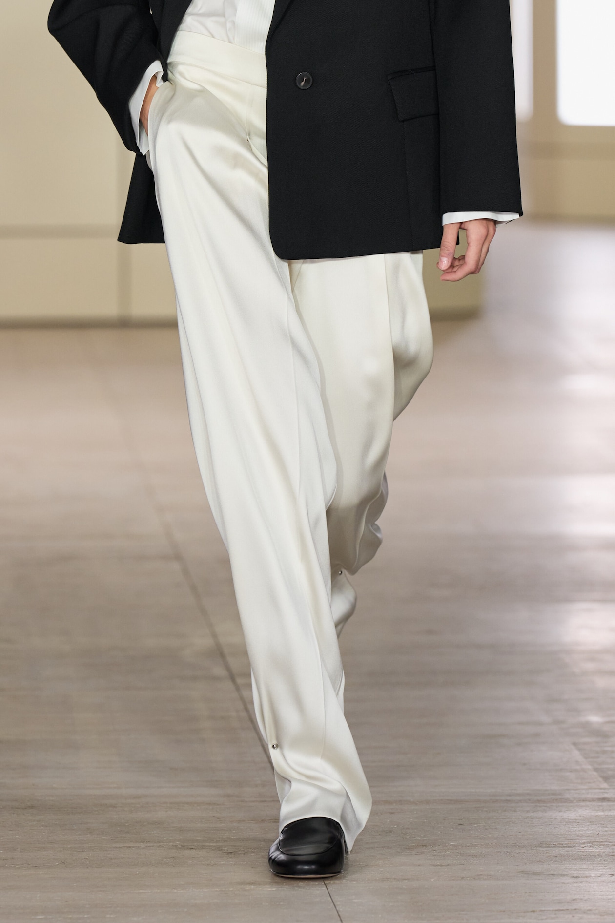 TAILORED MATTE-SATIN BARREL-LEG PANTS — OYSTER