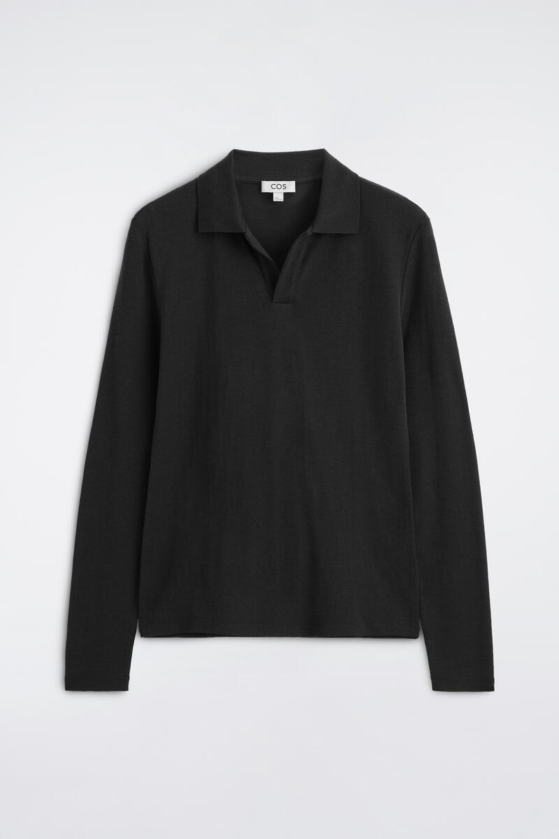 Slim Wool-Jersey Open-Collar Polo Shirt