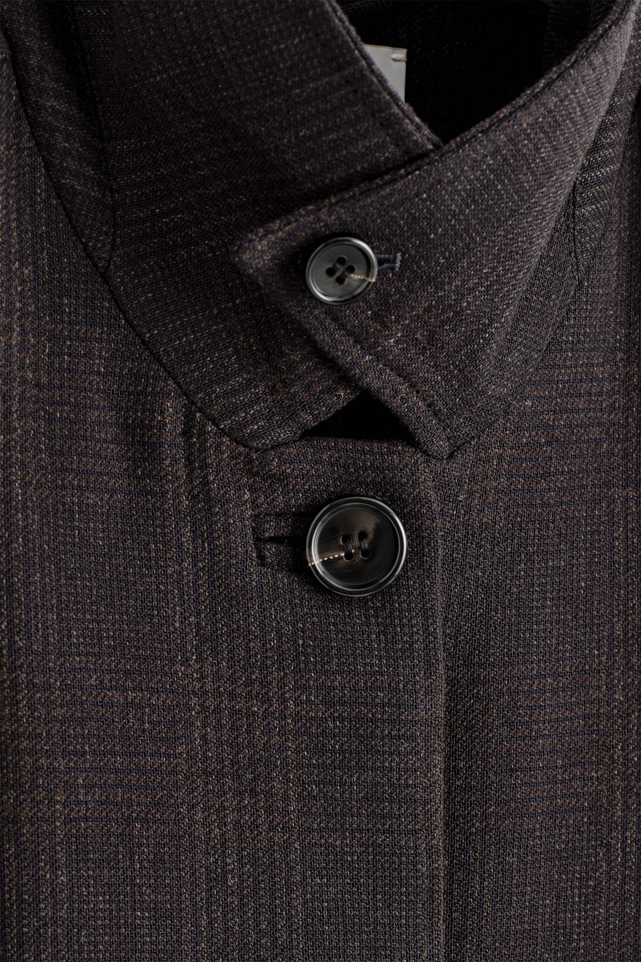 WOOL-BLEND LONG TRENCH COAT — DARK BROWN / CHECKED