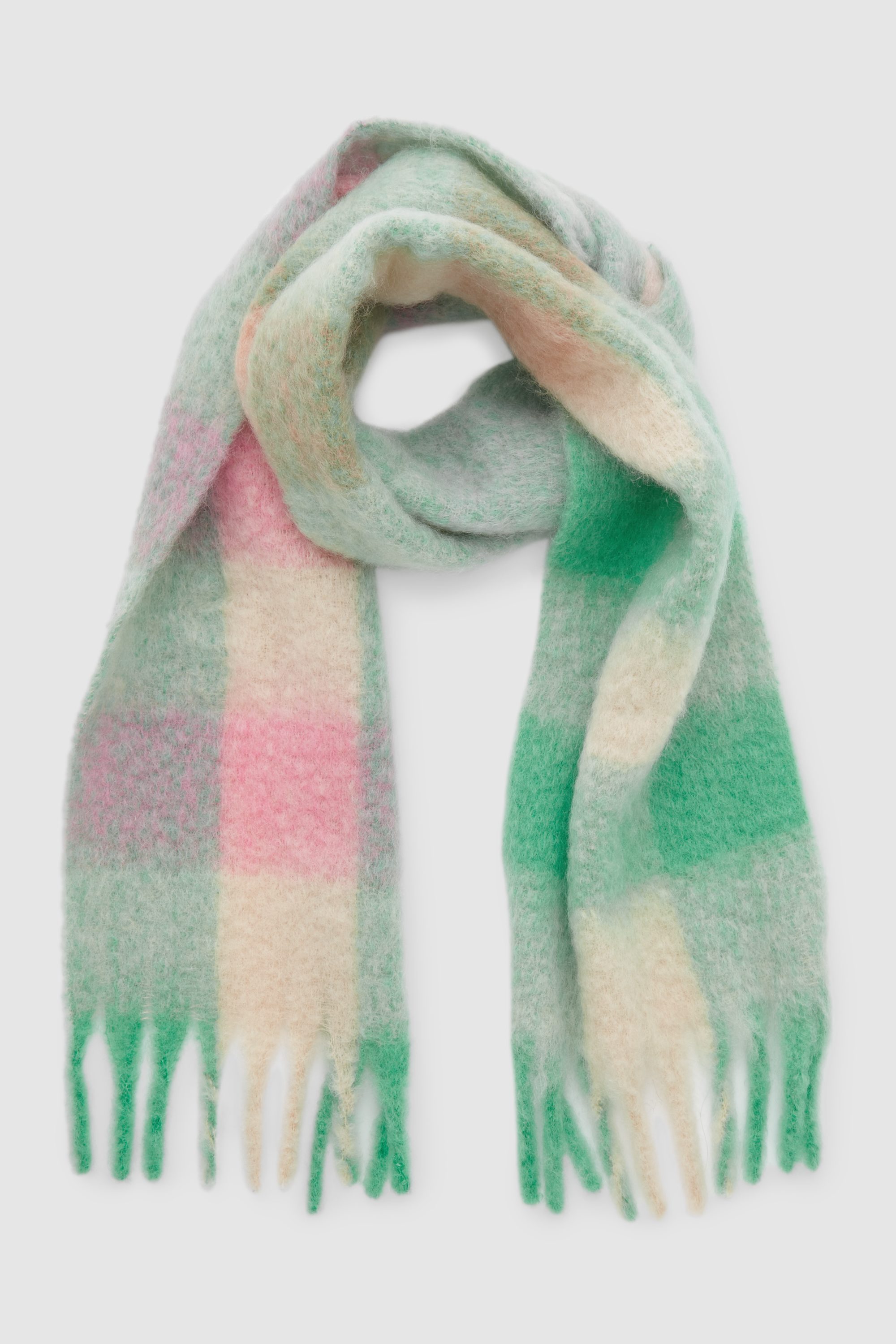 OVERSIZED MOHAIR-BLEND SCARF - GREEN / PINK / CHECK | COS CH