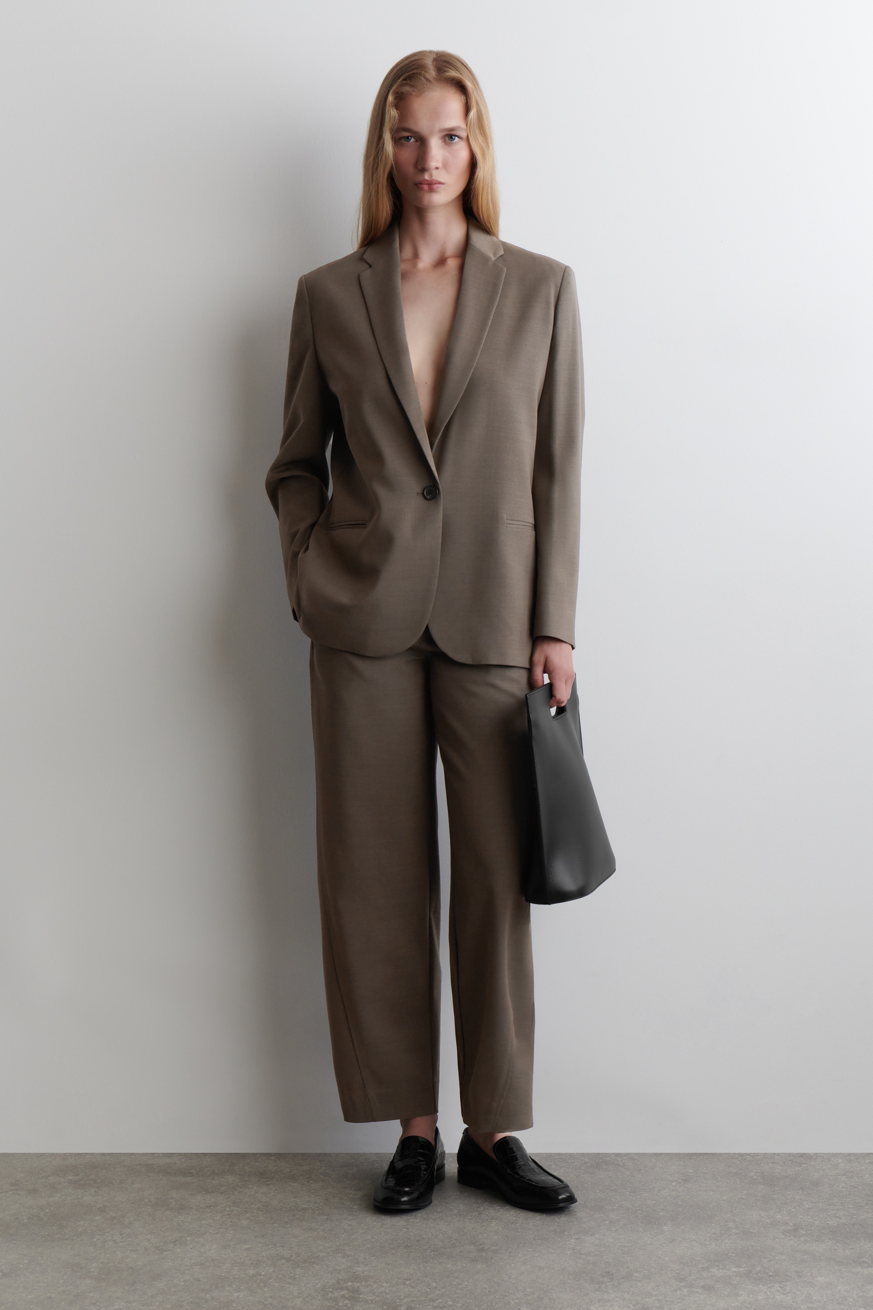 Cropped wollen broek met barrel-leg - MOL/DONKER GROEN