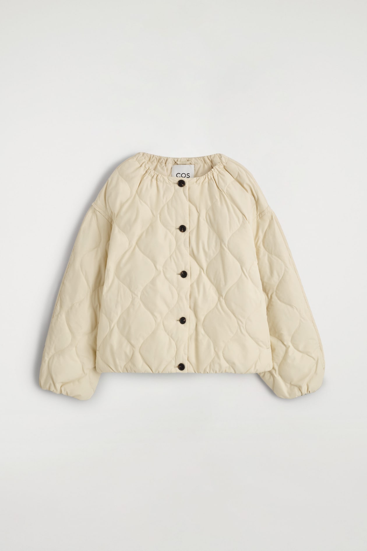 GATHERED QUILTED DOWN JACKET — ECRU