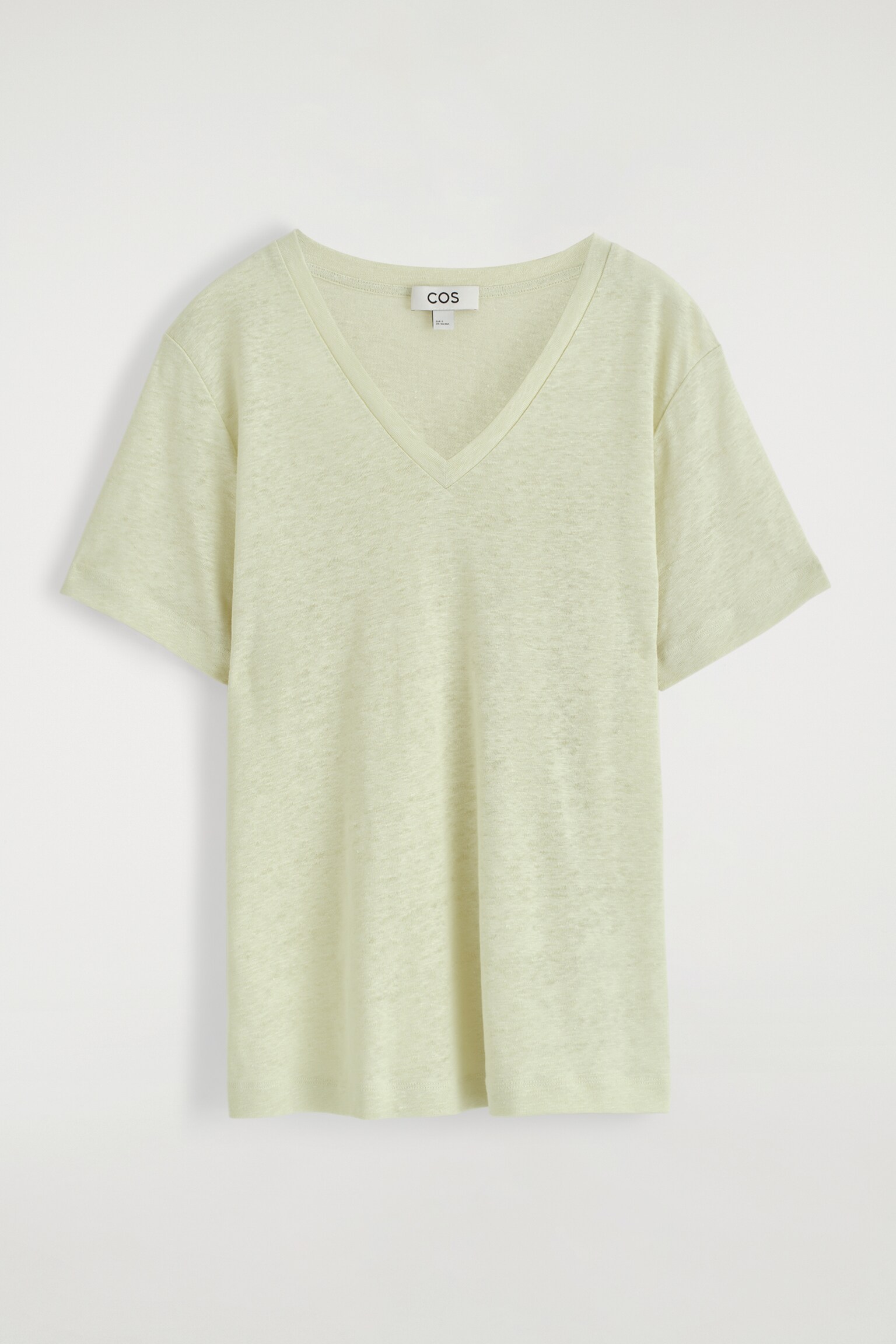 T-SHIRT IN LINO CON SCOLLO A V - VERDE CHIARO/NERO - 2