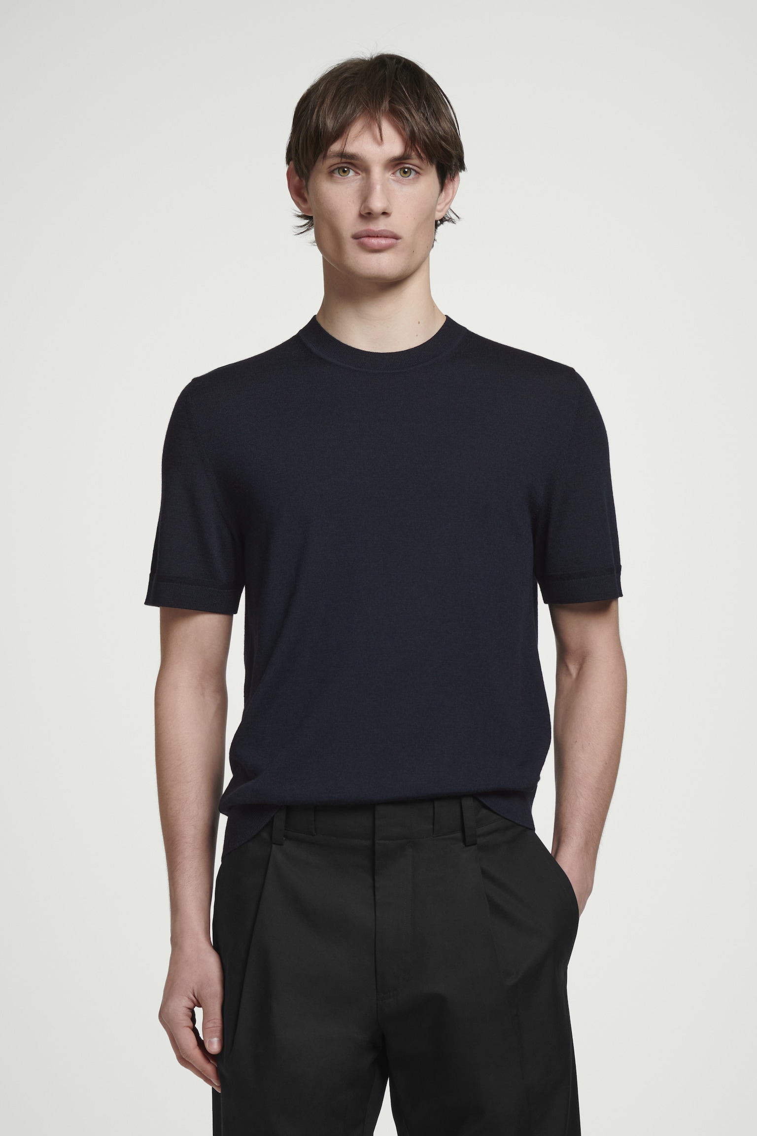 T-SHIRT SLIM IN LANA MERINO - BLU NAVY/GRIGIO MÉLANGE