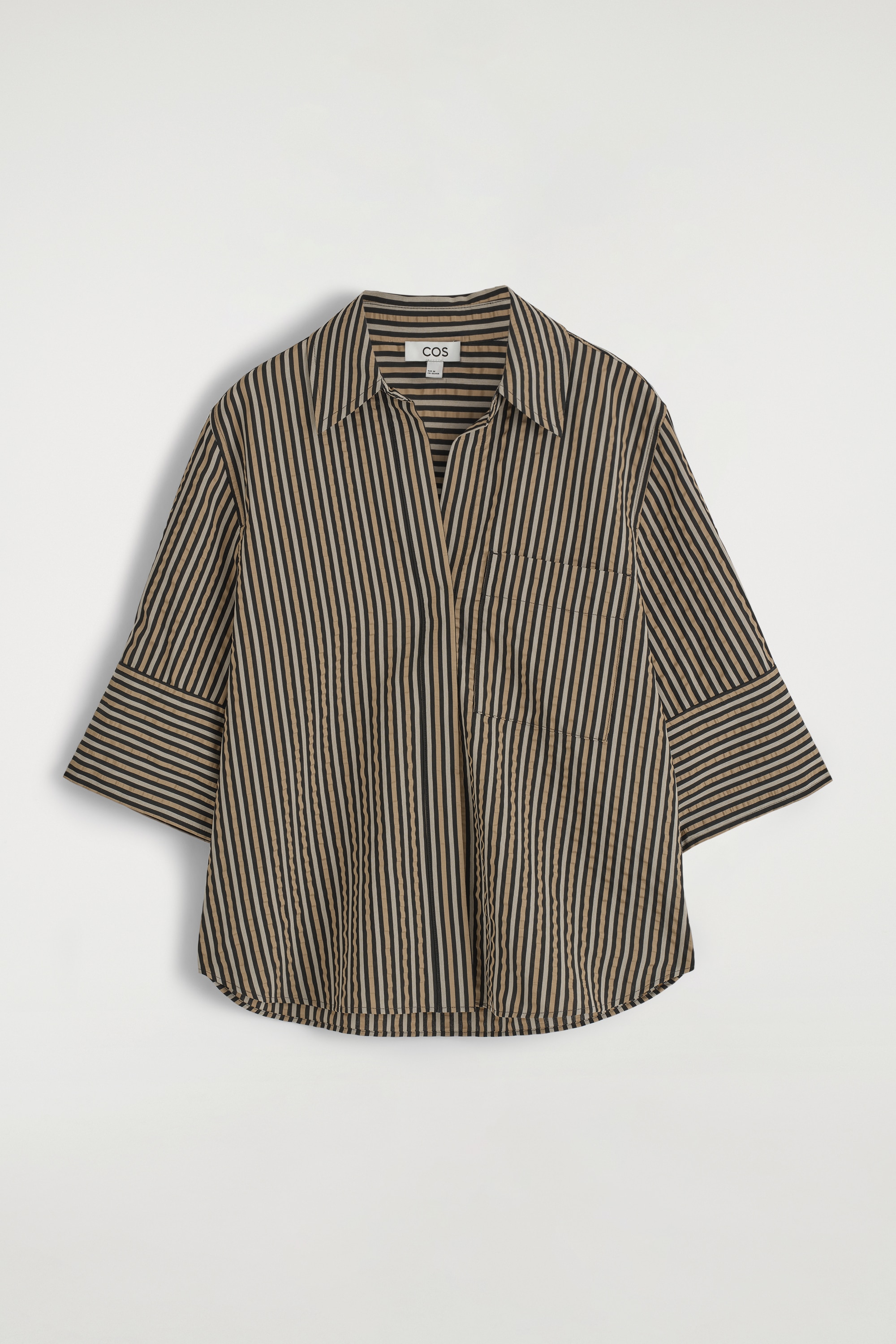 STRIPED SEERSUCKER SHIRT - BROWN / BLACK / STRIPED/WHITE