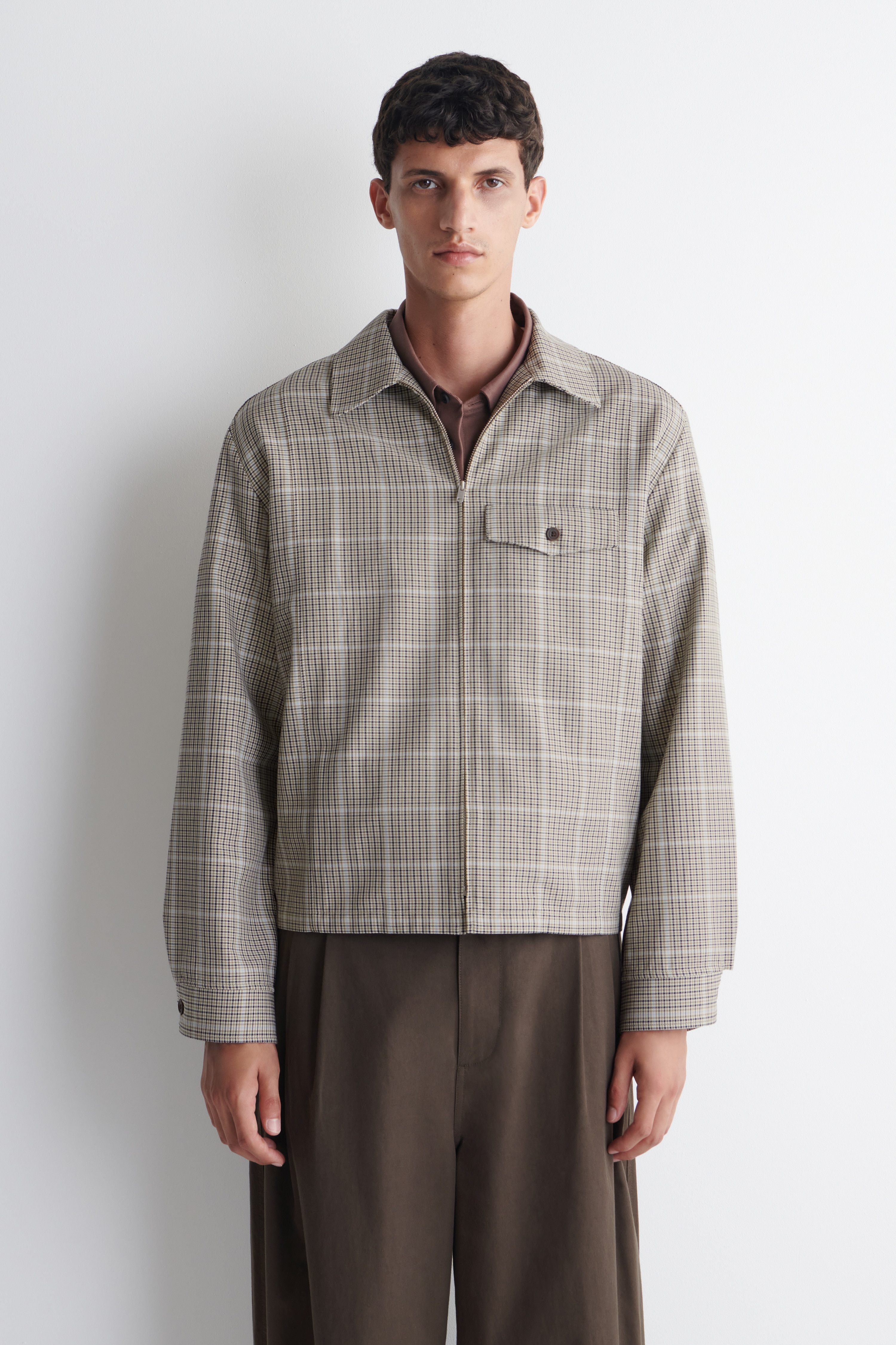 SOBRECAMISA ALGODÓN CREMALLERA - BEIGE/CUADROS