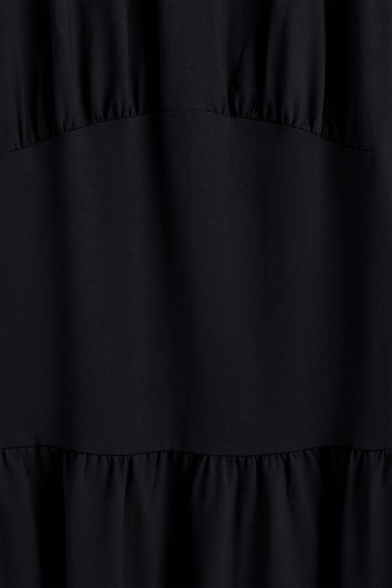 שמלת מידי מכותנה עם הדגשה במותן - שחור/צהוב חמאה - 6