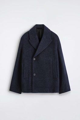 DOUBLE-BREASTED WOOL SHORT PEA COAT — NAVY MÉLANGE 8