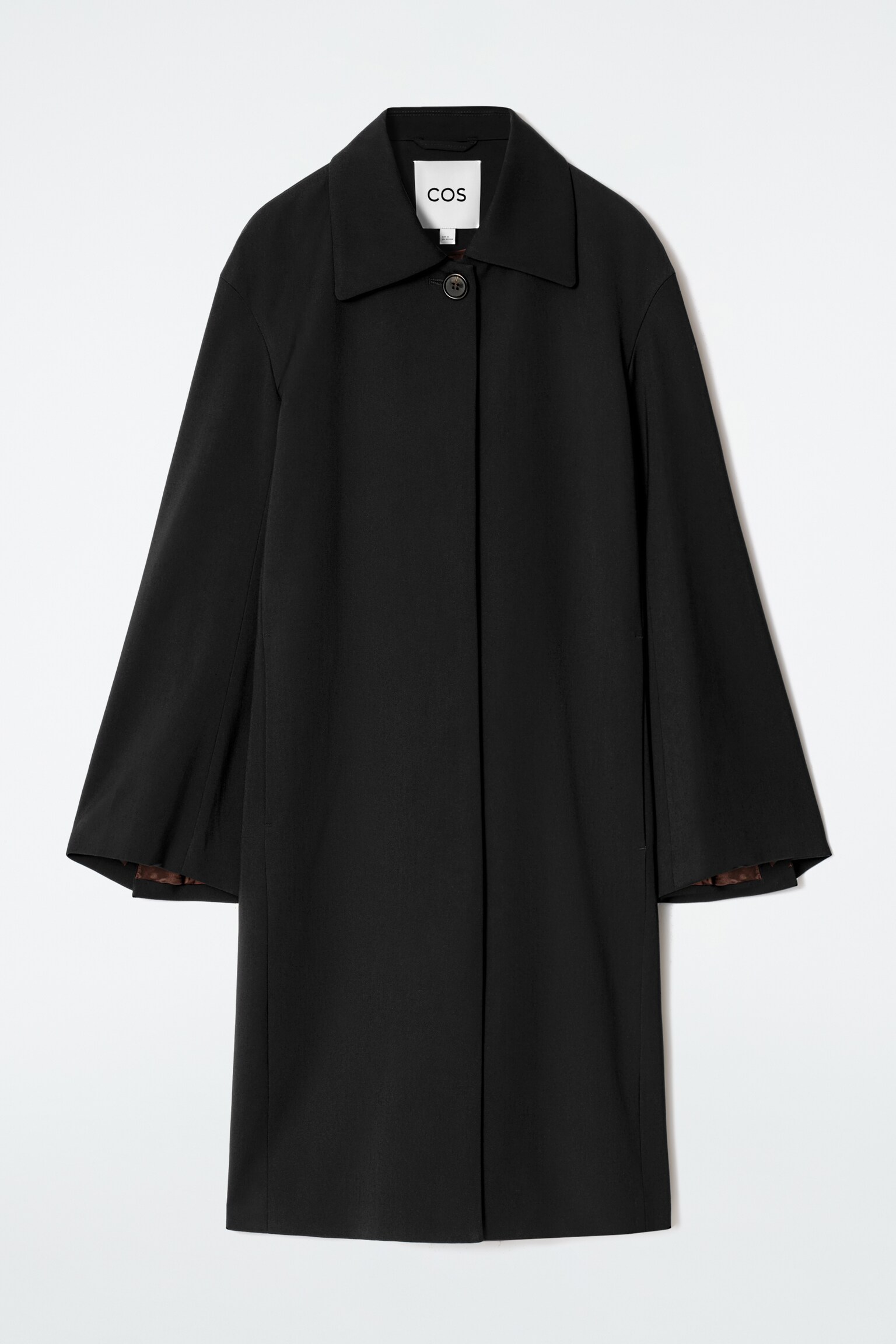 SINGLE-BREASTED LONG CAR COAT - BLACK