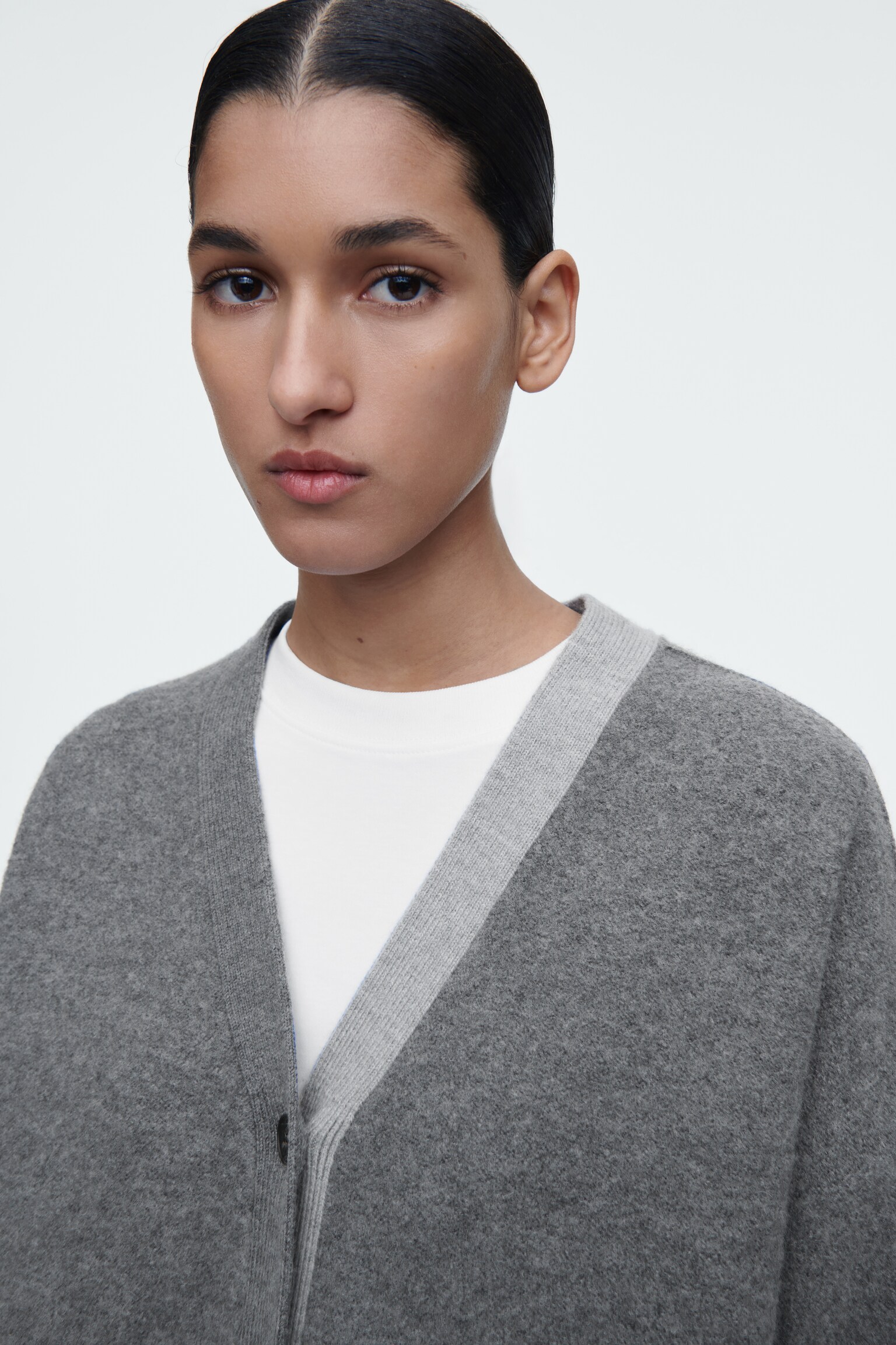 CARDIGAN À ENCOLURE EN V EN LAINE COLOUR-BLOCK - GRIS - 6