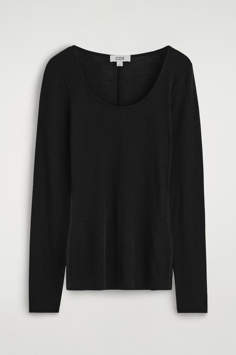 Cos Merino Wool Scoop-neck Top In Black