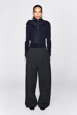 RELAXED TWILL WIDE-LEG PANTS — DARK GRAY 2