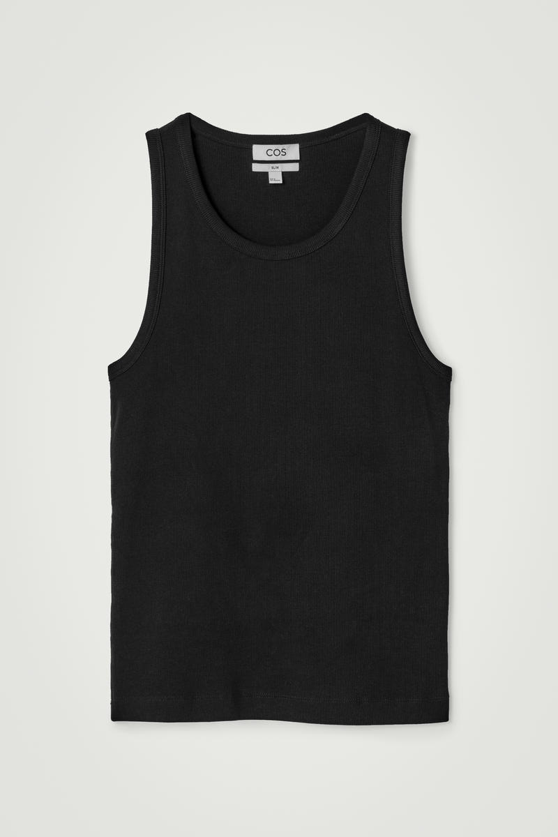COS Slim Ribbed Cotton Tank Top Black Men's Extra Large