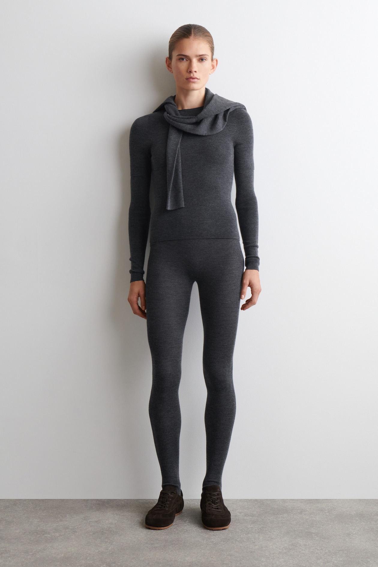 SEAMLESS MERINO WOOL LEGGINGS — CHARCOAL MÉLANGE