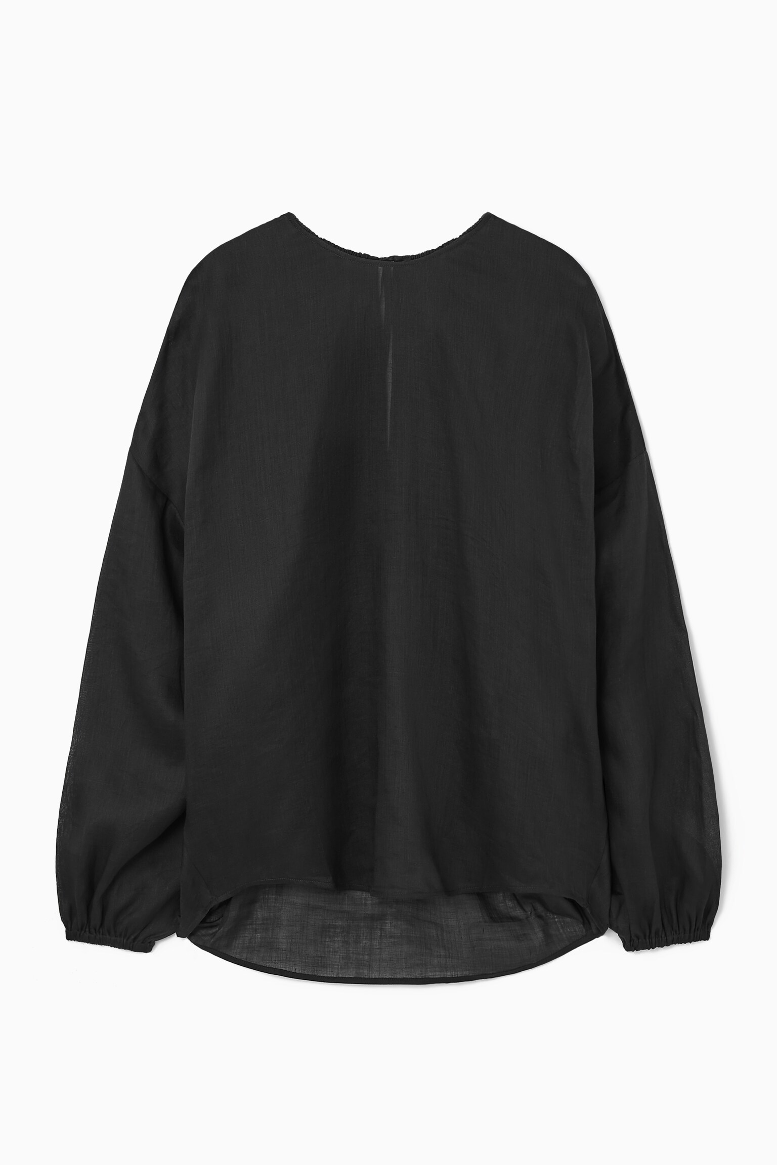 TIE-BACK RAMIE BLOUSE - BLACK - 1
