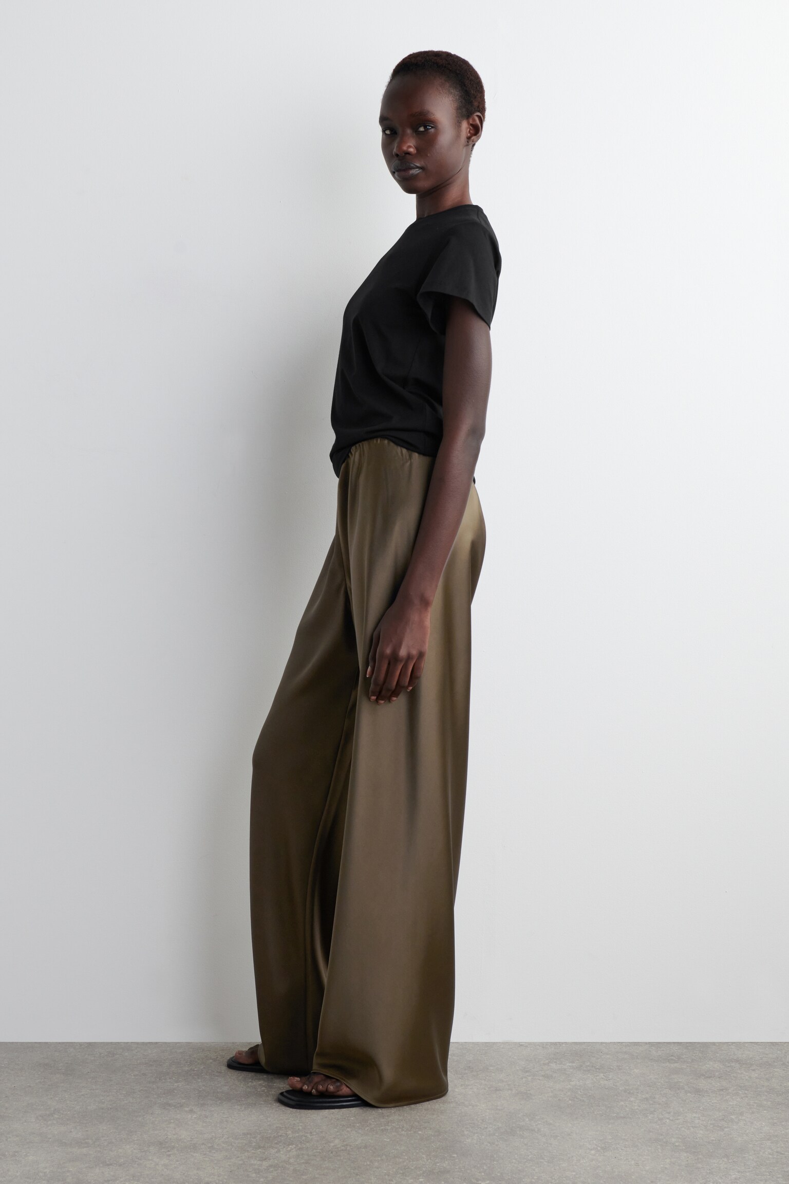 SATIN WIDE-LEG TROUSERS - BRUN/BRUN FONCÉ - 3