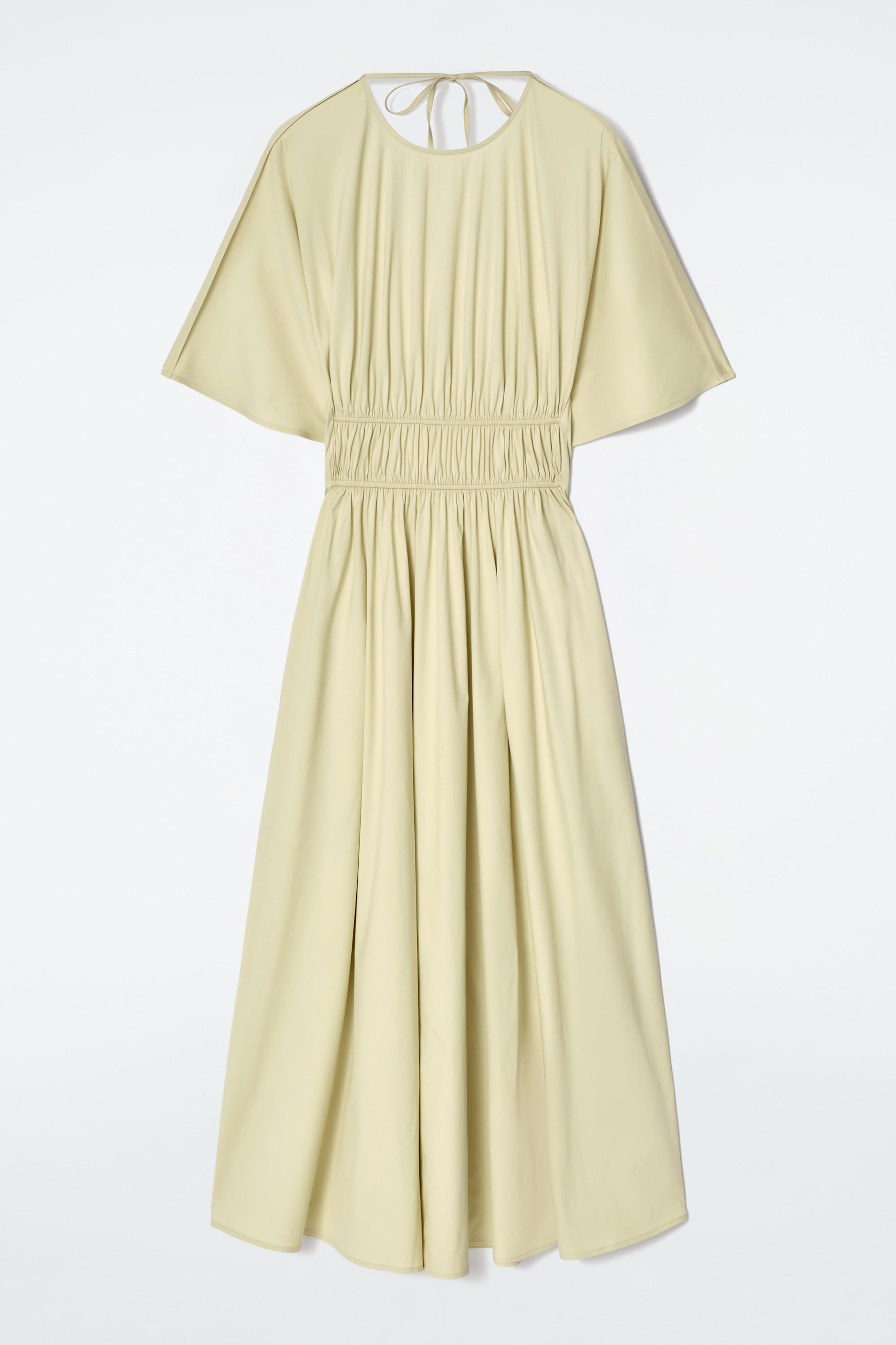 GATHERED OPEN-BACK MIDI DRESS