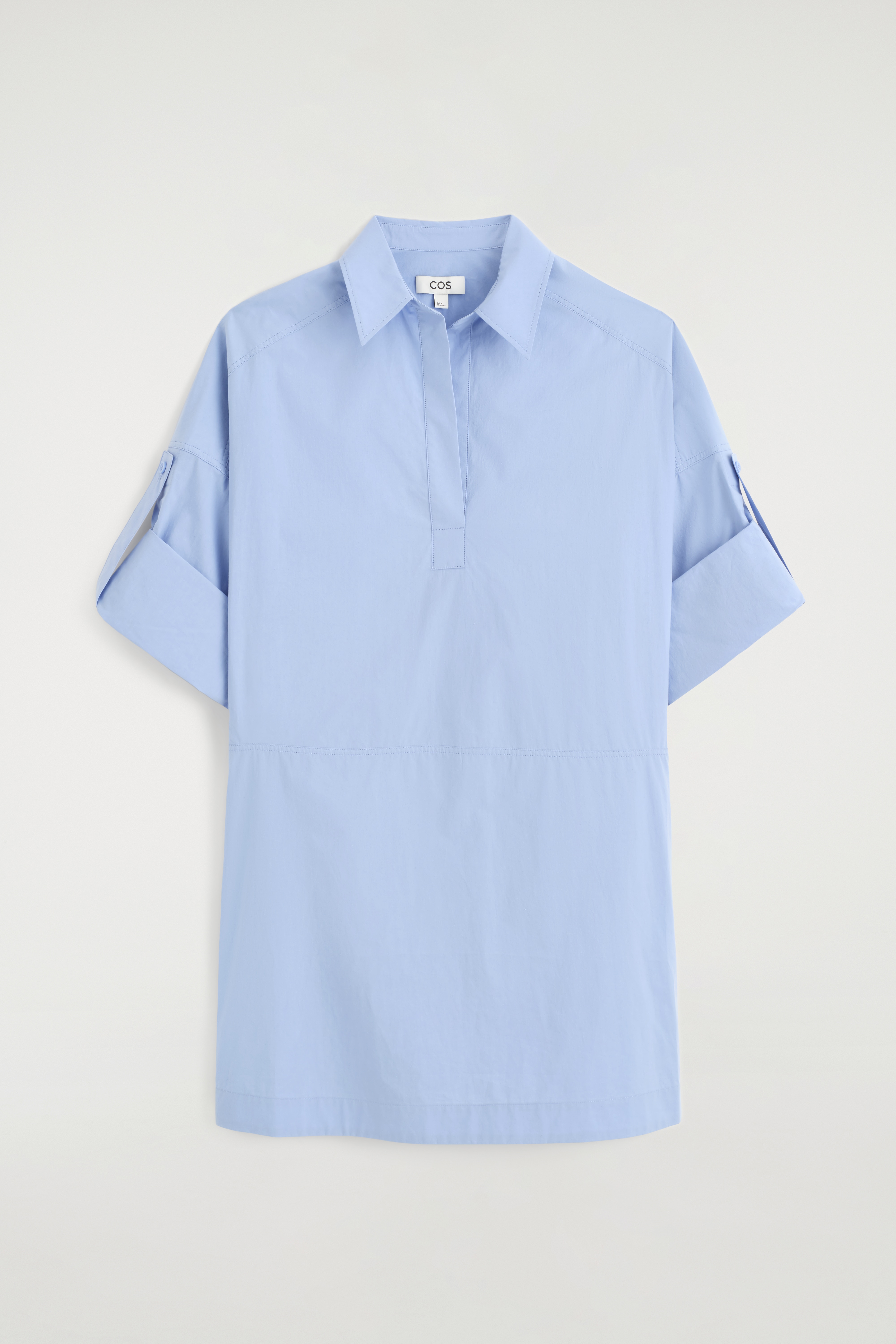 COTTON-POPLIN SHORT-SLEEVED SHIRT DRESS - כחול/שחור