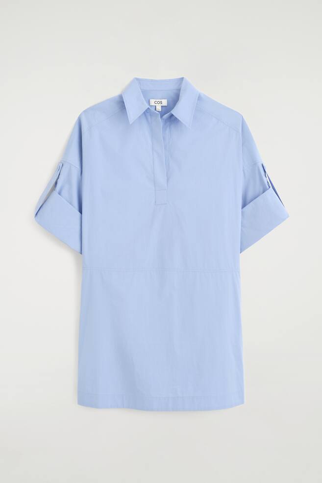 COTTON-POPLIN SHORT-SLEEVED SHIRT DRESS - BLUE/BLACK - 1
