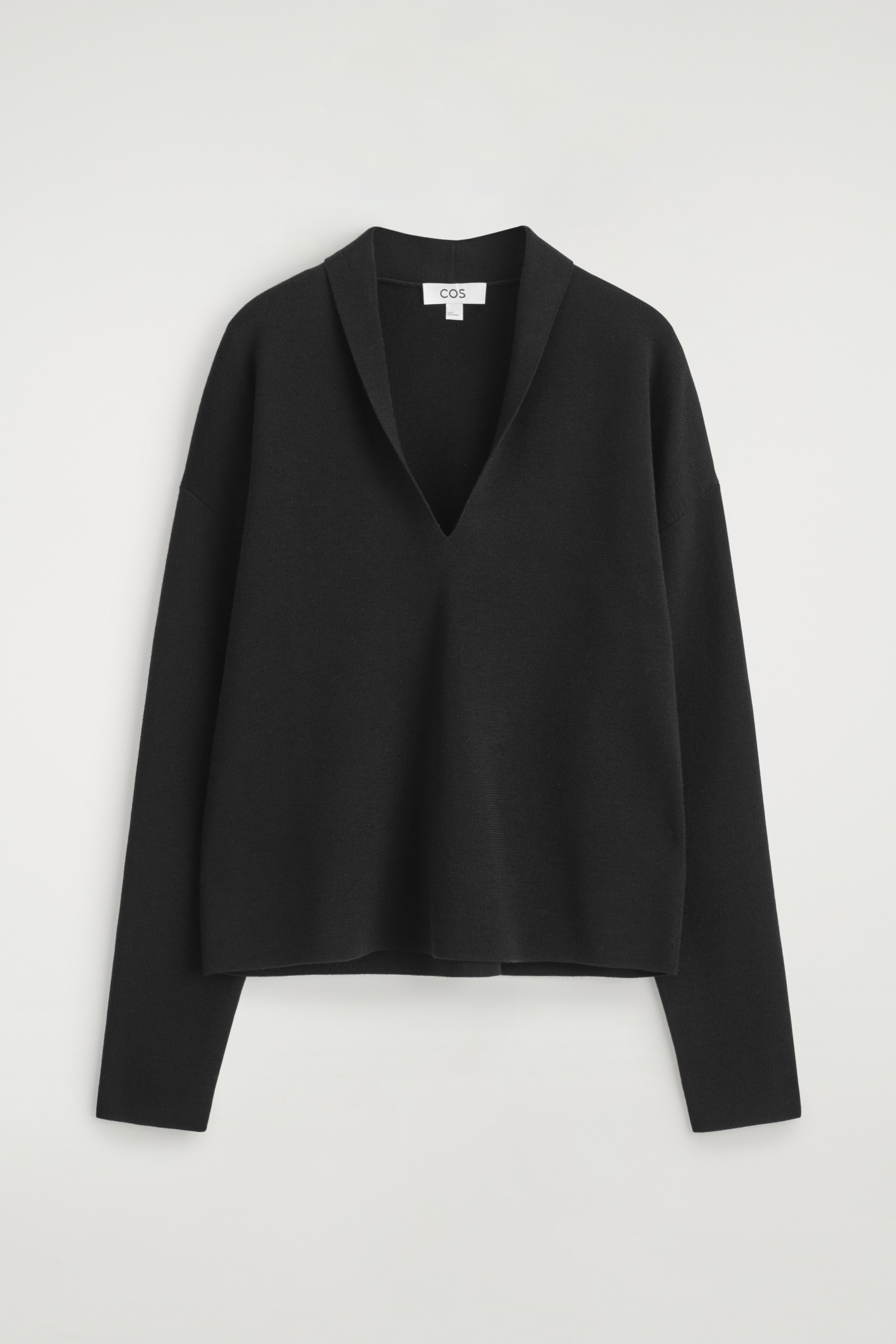 DRAPED MERINO WOOL V-NECK JUMPER - BLACK/MOLE MÉLANGE/BEIGE MÉLANGE