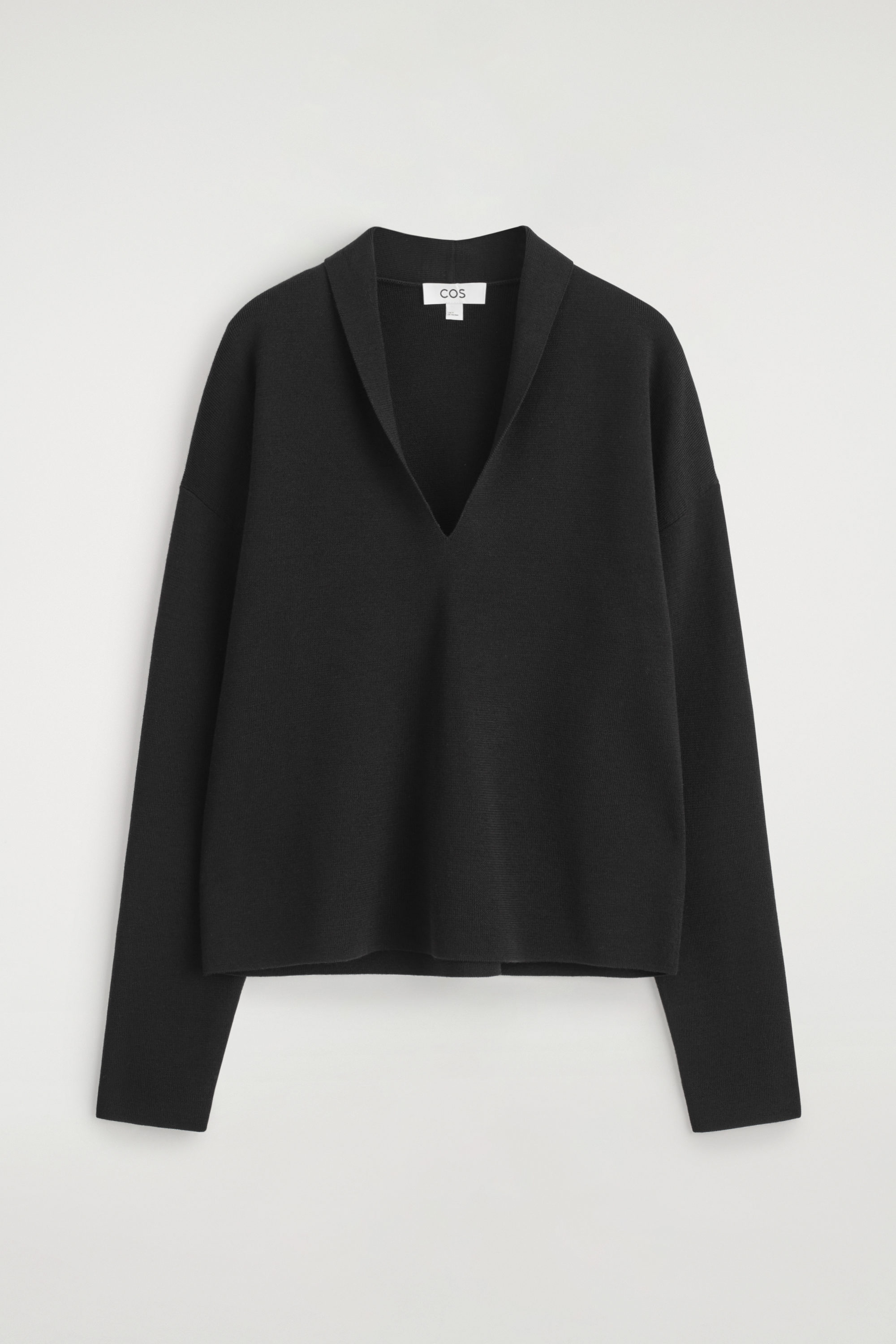 DRAPED MERINO WOOL V-NECK SWEATER - BLACK | COS US