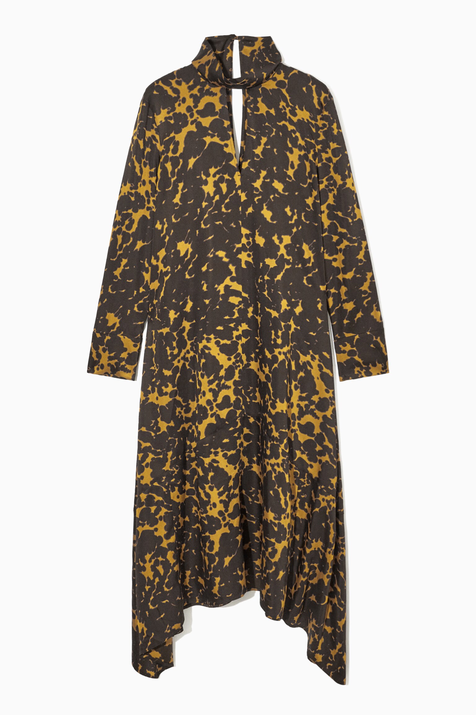 ASYMMETRIC PRINTED MIDI DRESS - BROWN / BLACK / TORTOISESHELL