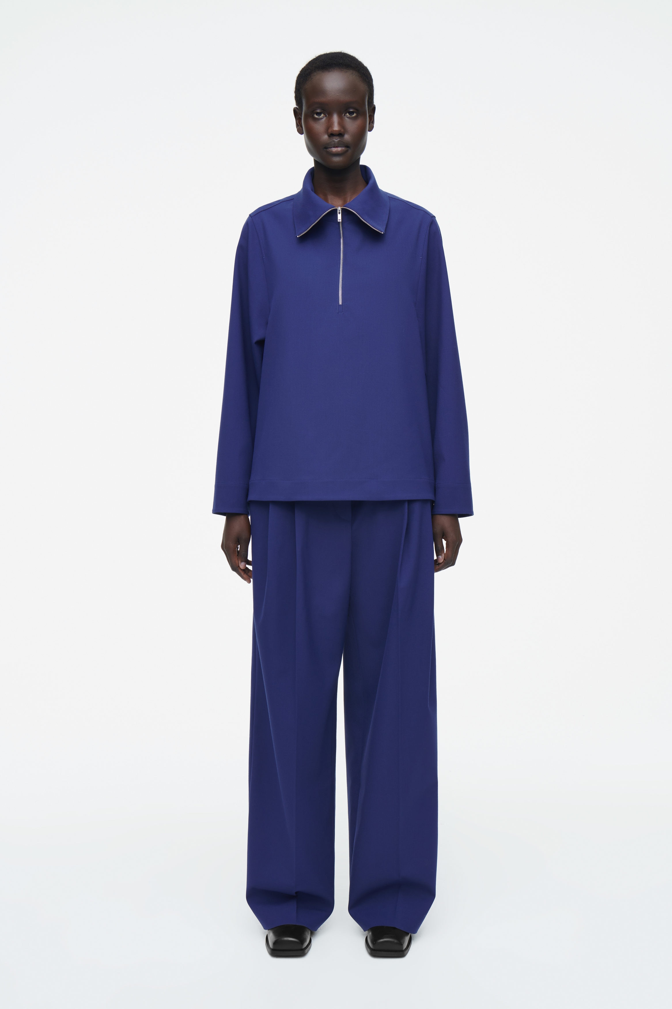 RELAXED TWILL WIDE-LEG PANTS - BLUE | COS