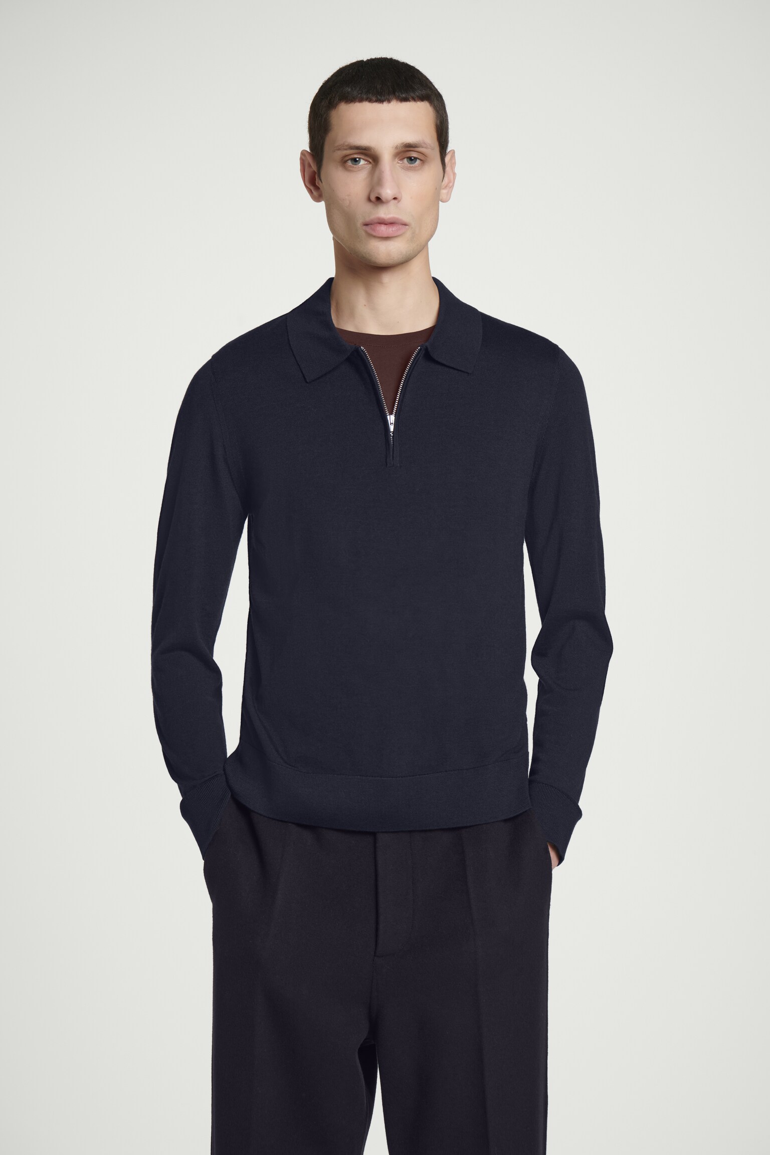 POLO IN LANA MERINO CON CERNIERA - BLU NAVY