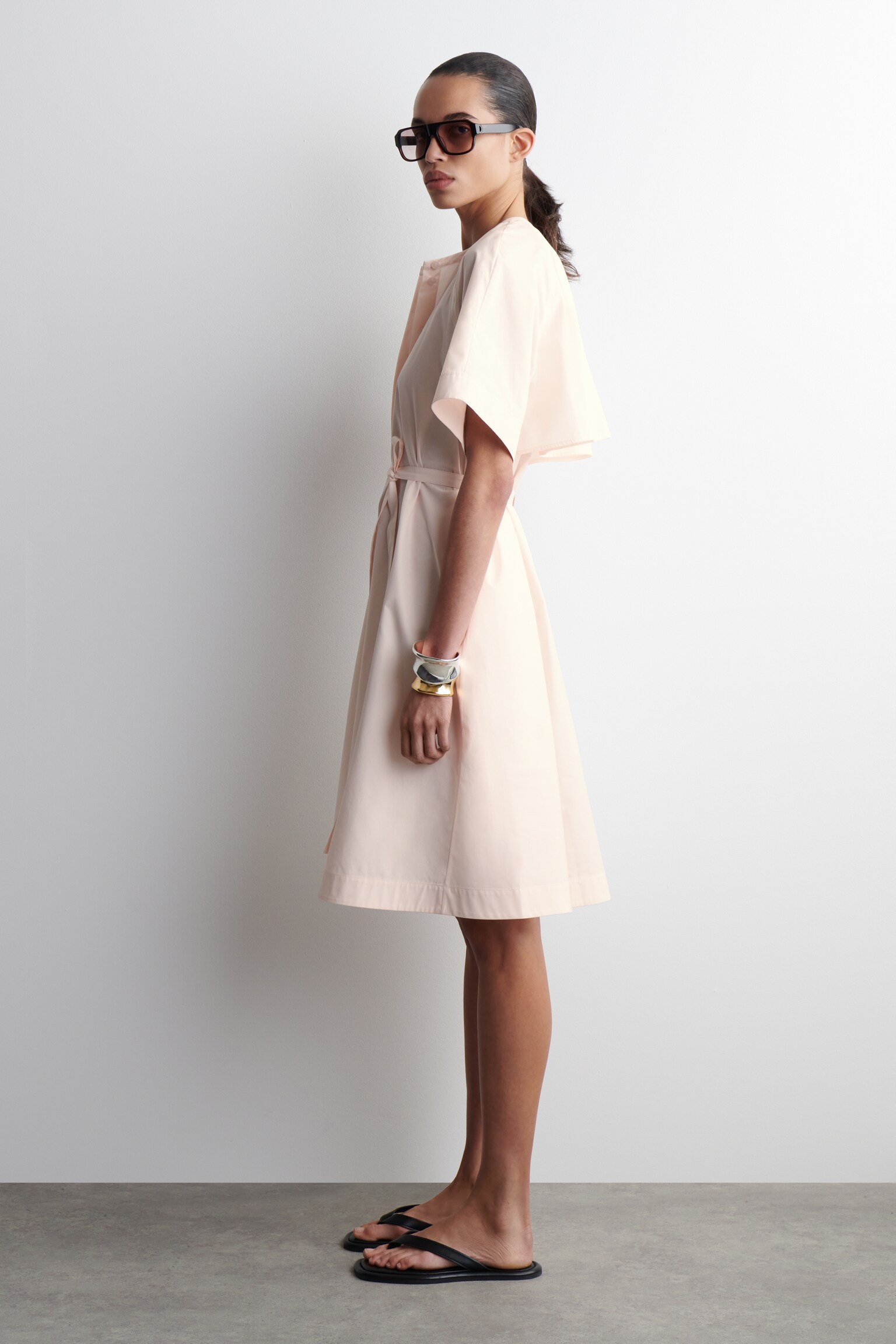 VESTIDO MIDI DE ALGODÓN CON MANGAS RAGLÁN - ROSA CLARO/CAQUI - 5