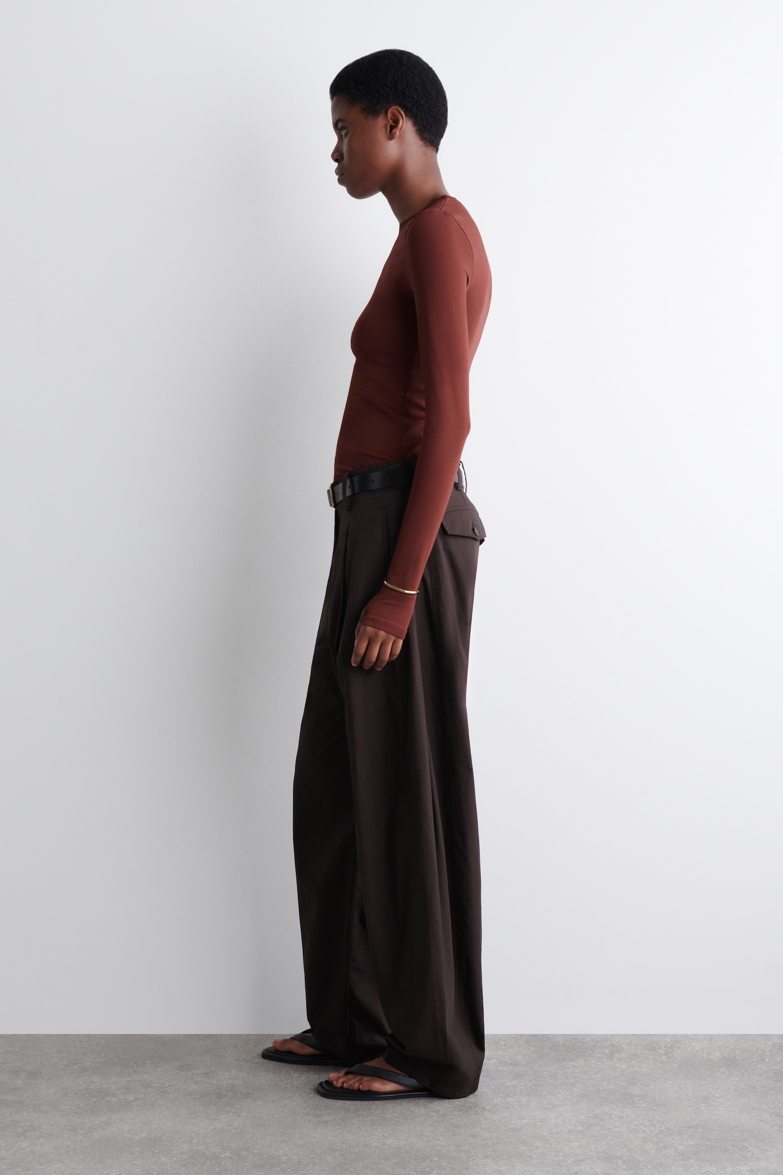 SLIM LIGHTWEIGHT LONG-SLEEVED TOP - DARK RED/GREY MÉLANGE/DARK GREEN/BLACK/WHITE/BROWN / STRIPED - 5