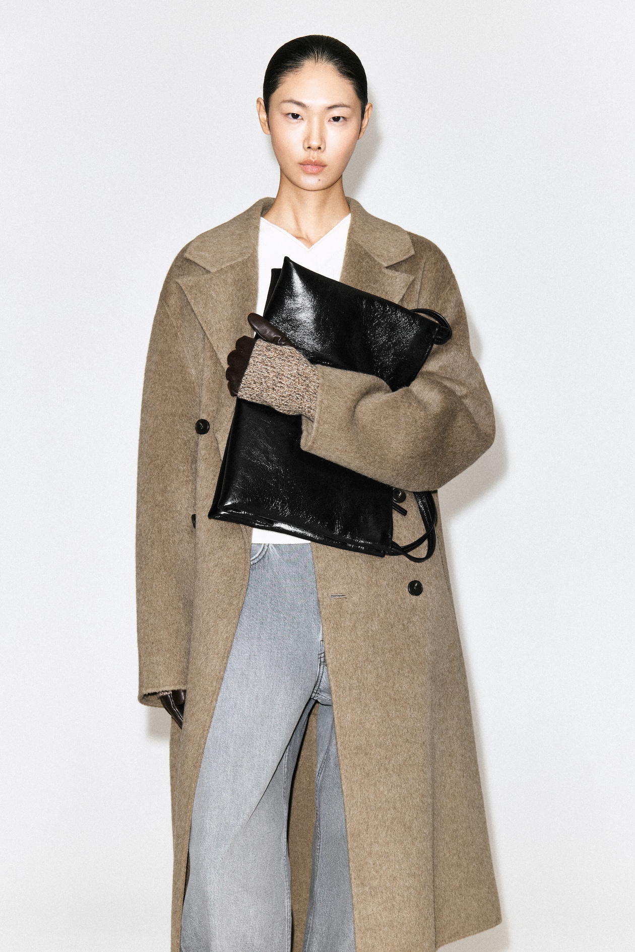 KNITTED-CUFF LEATHER GLOVES — BROWN