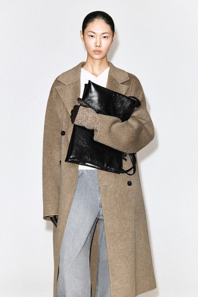 KNITTED-CUFF LEATHER GLOVES — BROWN