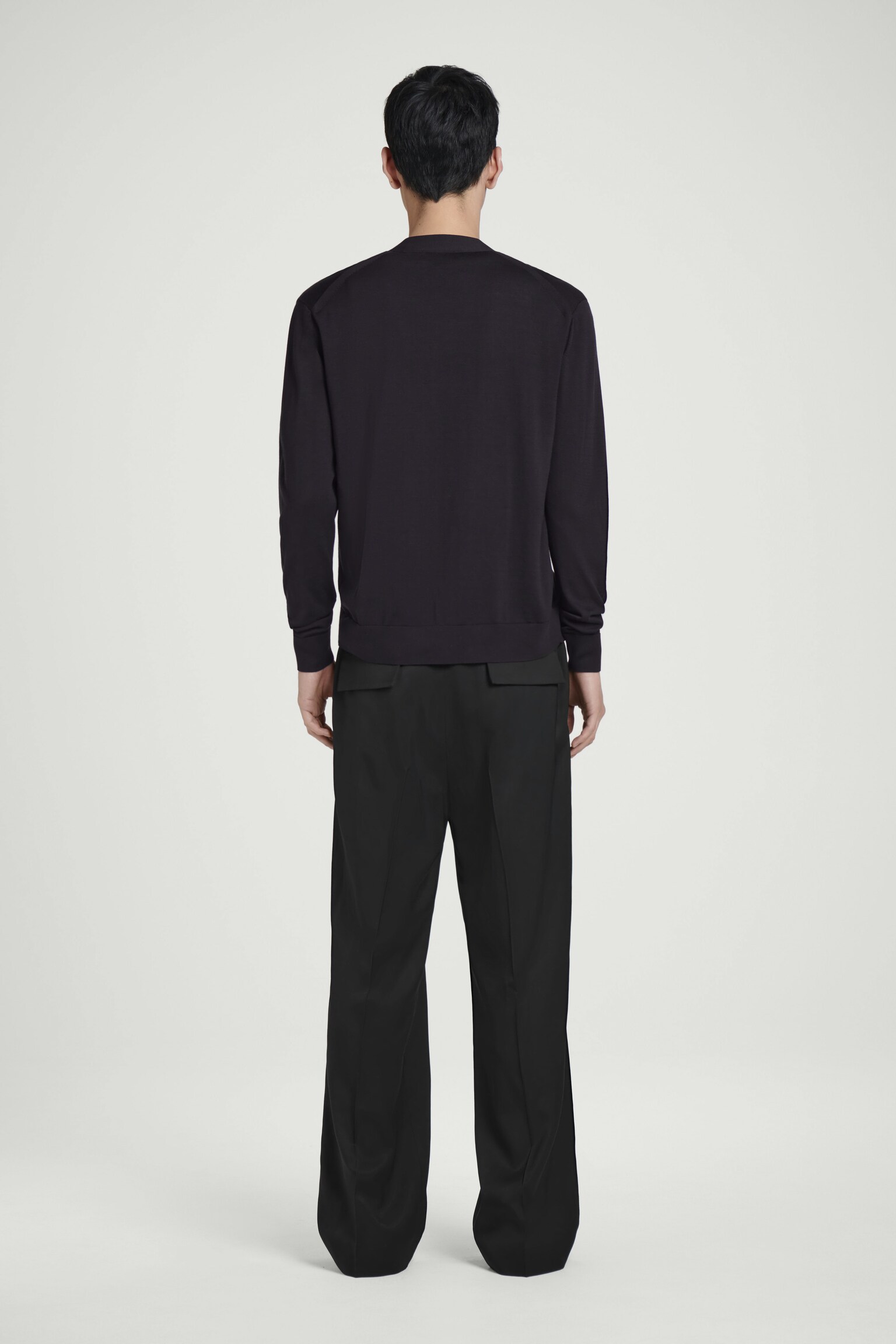 PANTALONI IN TWILL DI LANA CON VITA ELASTICIZZATA - NERO - 7