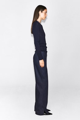 WOOL-BLEND FLARED PANTS — NAVY 3