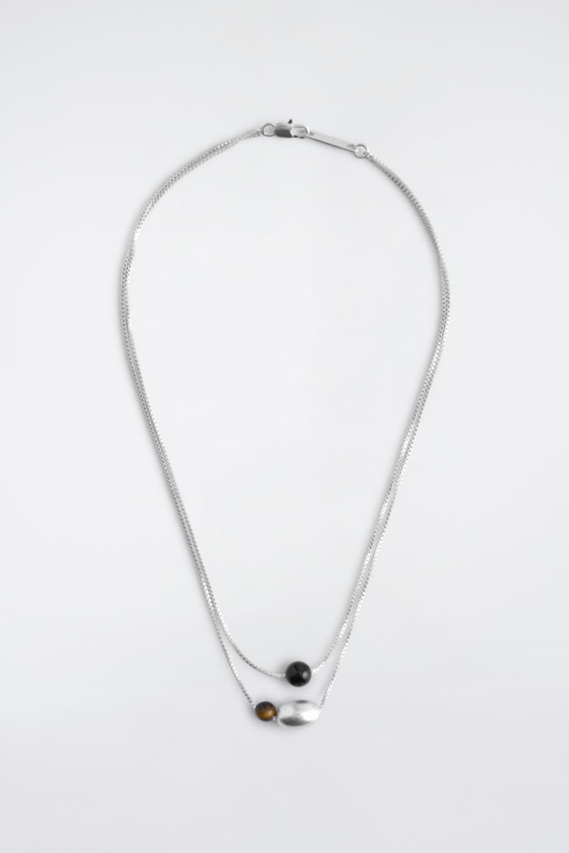 COS Double-Chain Pebble Beaded Necklace Silver-Coloured Men's