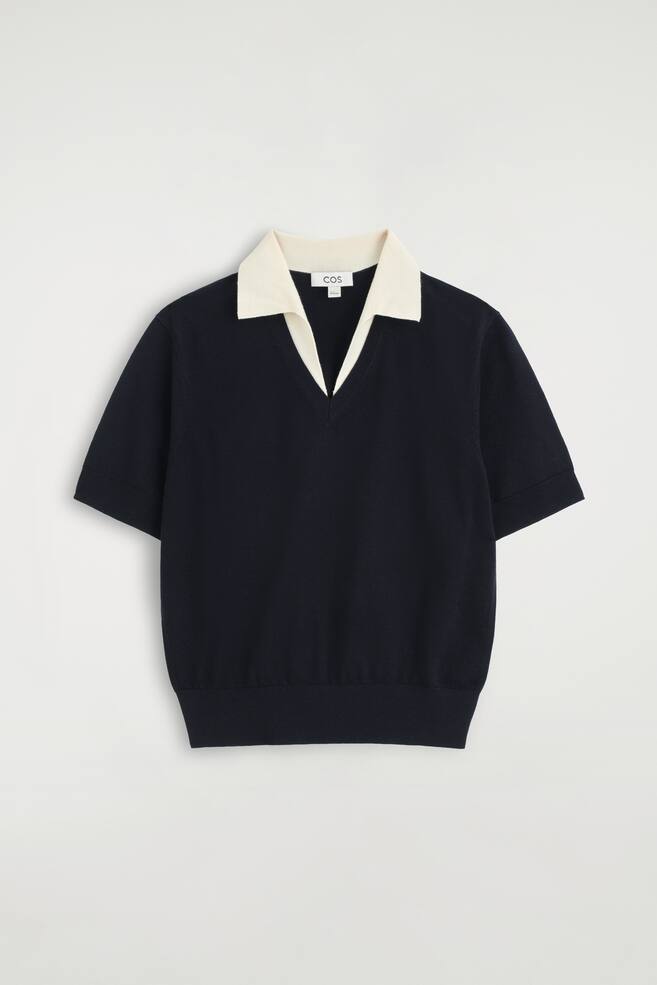 MERINO WOOL LAYERED POLO SHIRT - NAVY / WHITE/BROWN / RED - 1