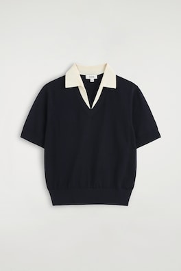 MERINO WOOL LAYERED POLO SHIRT — NAVY / WHITE 7
