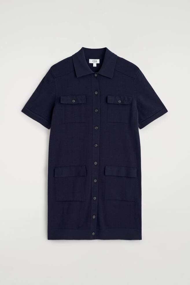 ABITO MINI IN MAGLIA DI COTONE CON TASCHE - BLU NAVY/MARRONE SCURO - 1