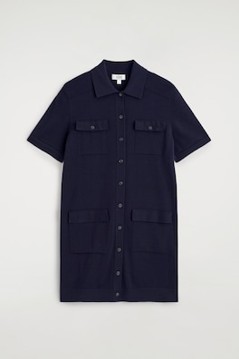 POCKET-DETAIL KNITTED COTTON MINI DRESS — NAVY 6